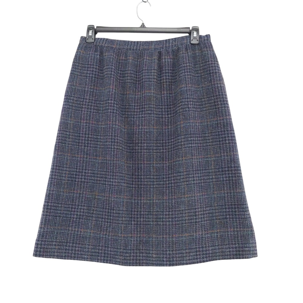 Vintage Wool Plaid Skirt Sz L A-Line Lined Midi Bretton Place